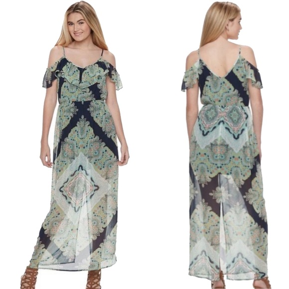 LILY ROSE Paisley Cold-Shoulder Maxi Dress M - Picture 1 of 7
